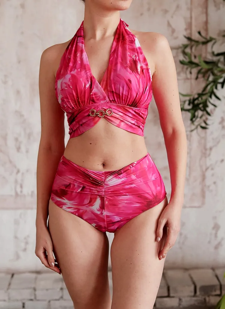 84Volt  Floral Printed Halter Bikini Swimsuit Set - As shown / S