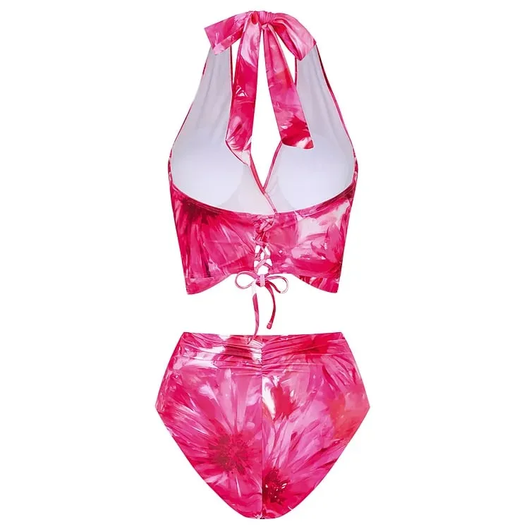 84Volt  Floral Printed Halter Bikini Swimsuit Set - As shown / S