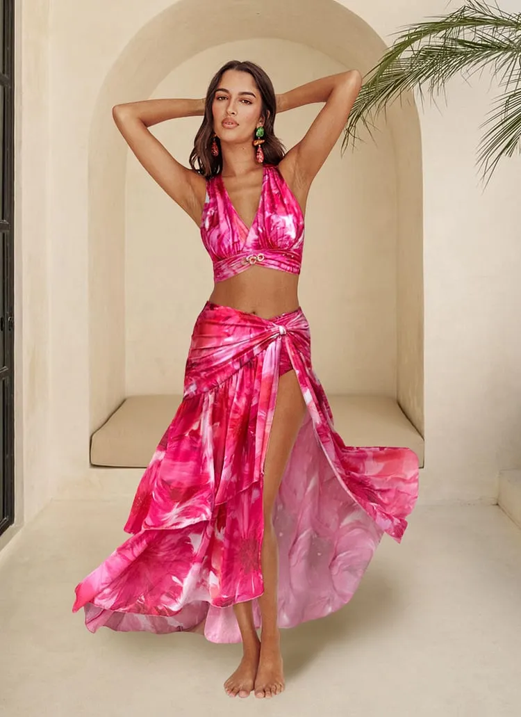 84Volt  Floral Printed Halter Bikini Swimsuit Set - As shown / S