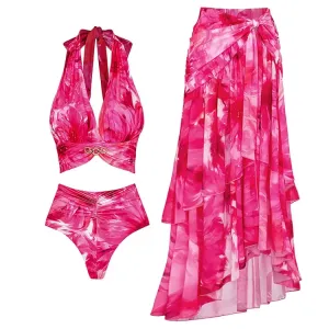84Volt  Floral Printed Halter Bikini Swimsuit Set - As shown / S