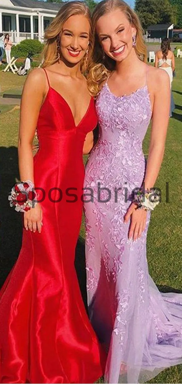 A-line Mermaid Purple Lace Straps Modest Prom Dresses PD2137