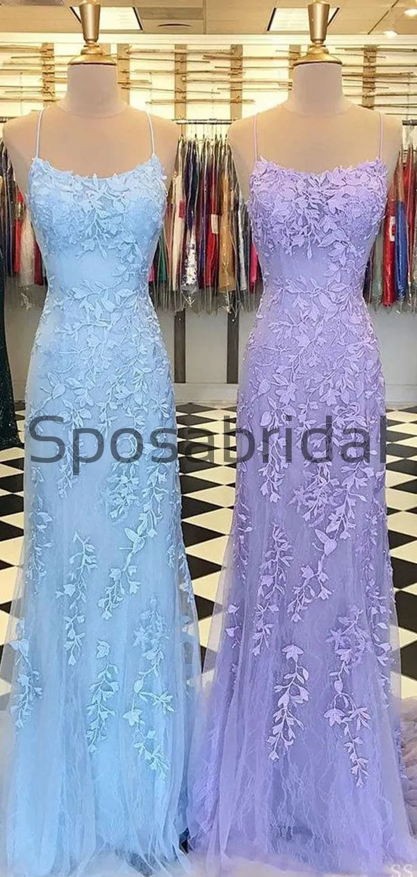 A-line Mermaid Purple Lace Straps Modest Prom Dresses PD2137