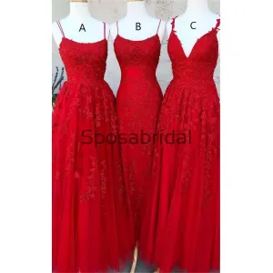 A-line Mermaid Red Mismatched Lace Long Modest Prom Dresses PD2138