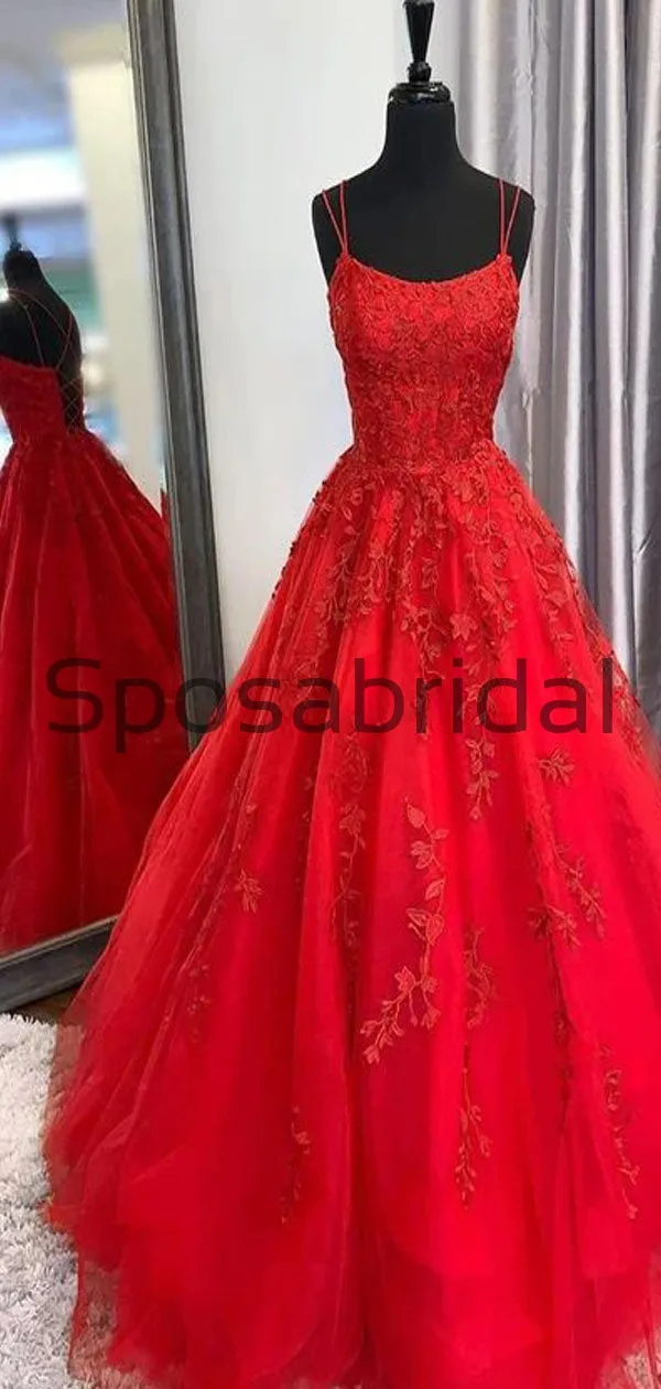A-line Mermaid Red Mismatched Lace Long Modest Prom Dresses PD2138