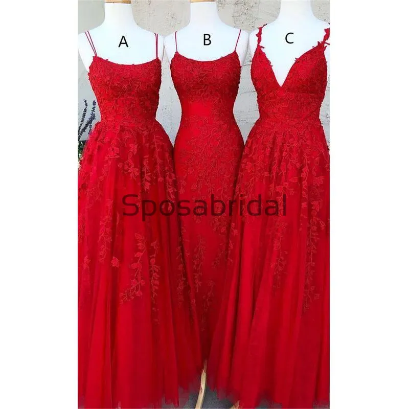 A-line Mermaid Red Mismatched Lace Long Modest Prom Dresses PD2138
