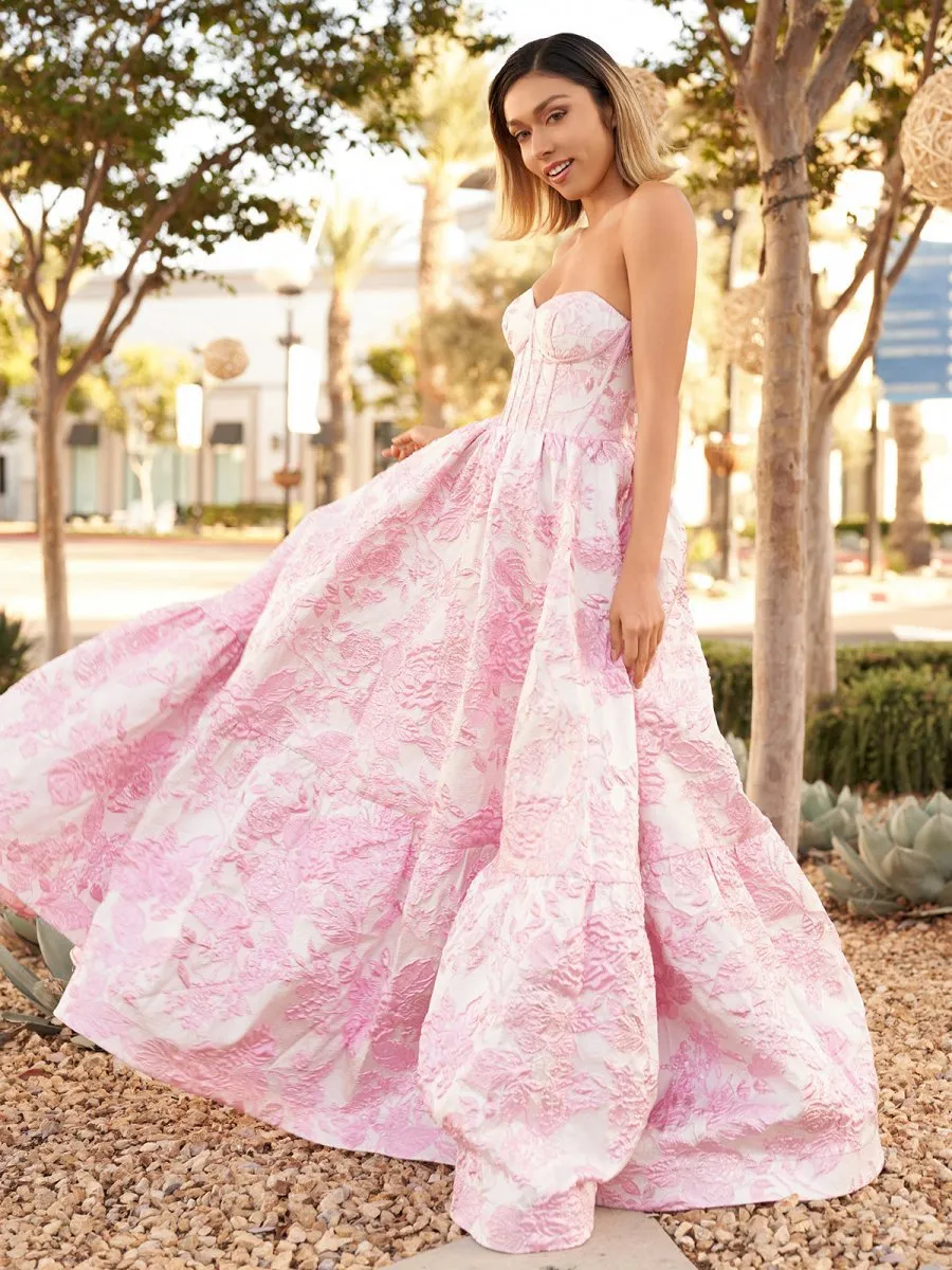 A-line Sweetheart Floral Printed Long Prom Dresses