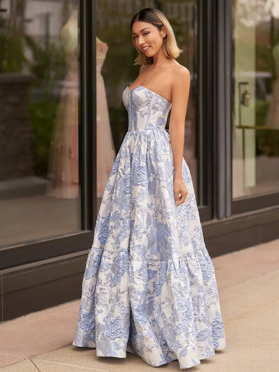 A-line Sweetheart Floral Printed Long Prom Dresses