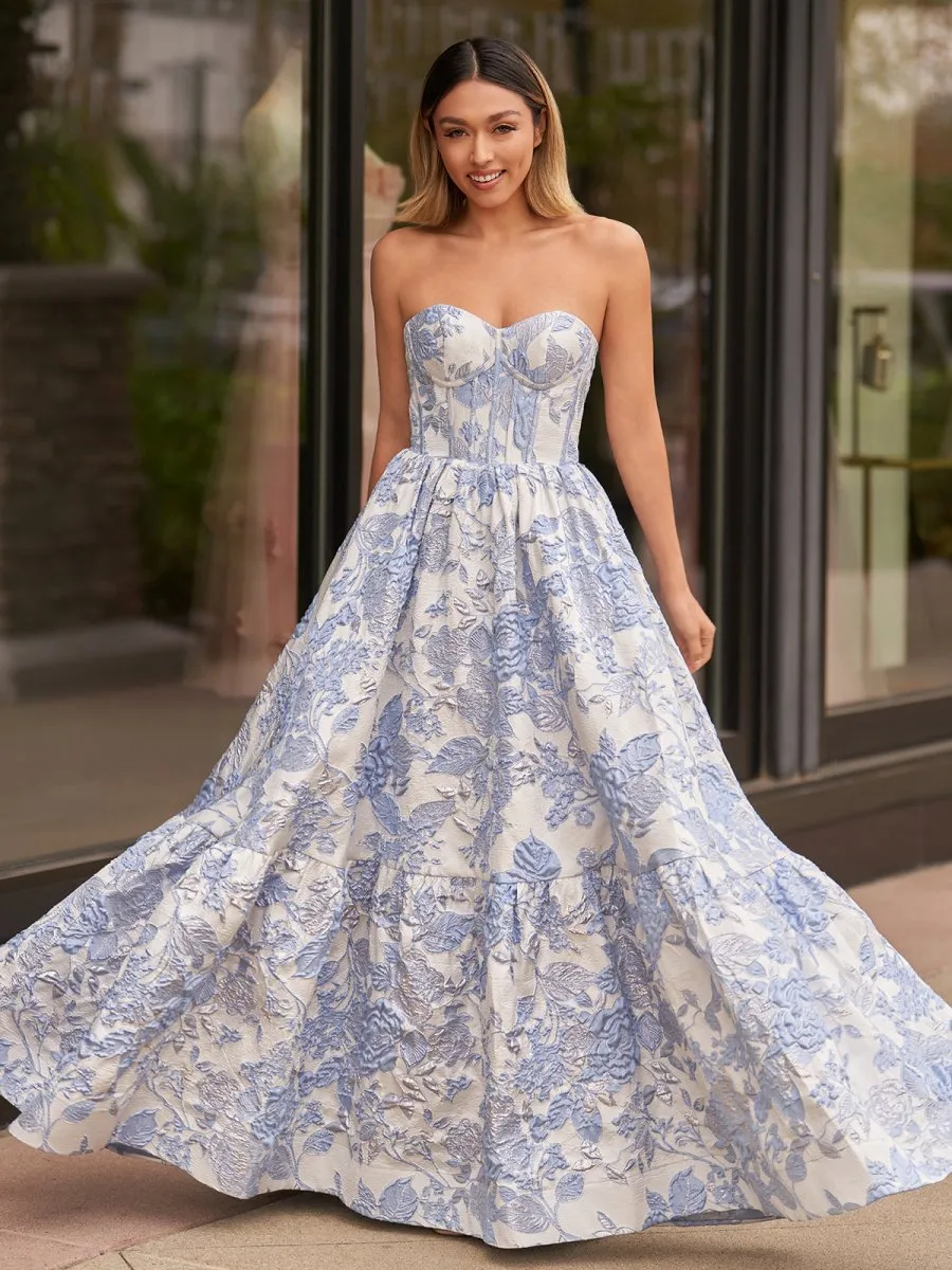 A-line Sweetheart Floral Printed Long Prom Dresses