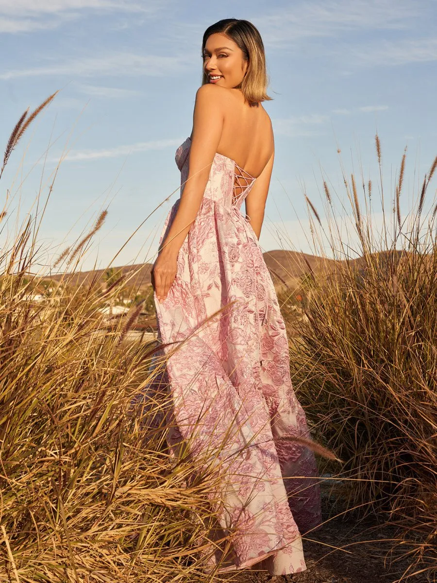 A-line Sweetheart Floral Printed Long Prom Dresses