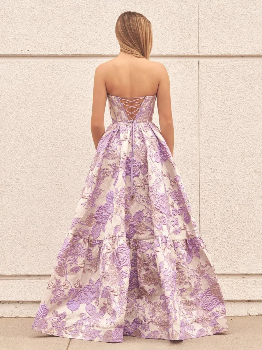 A-line Sweetheart Floral Printed Long Prom Dresses