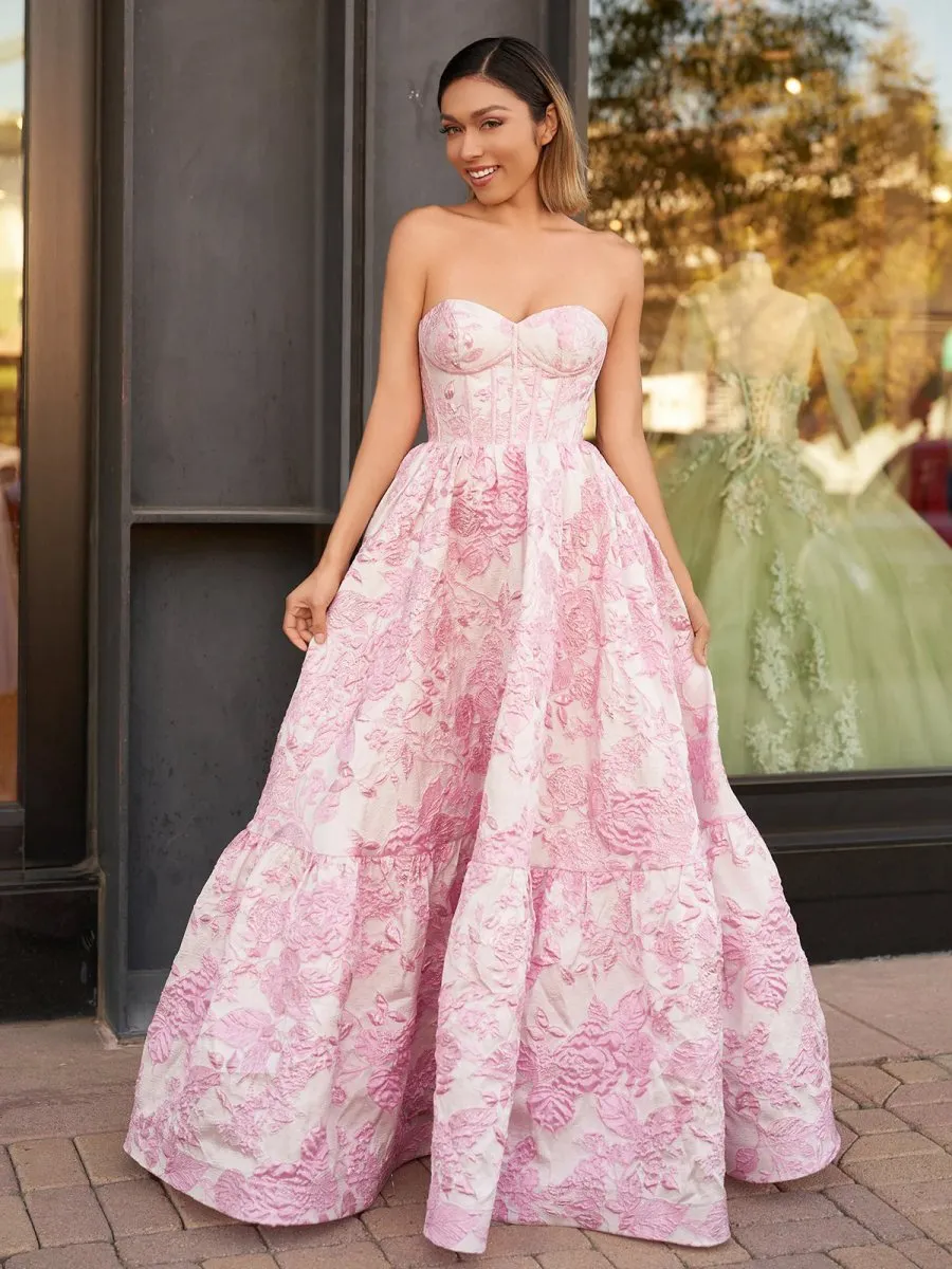 A-line Sweetheart Floral Printed Long Prom Dresses