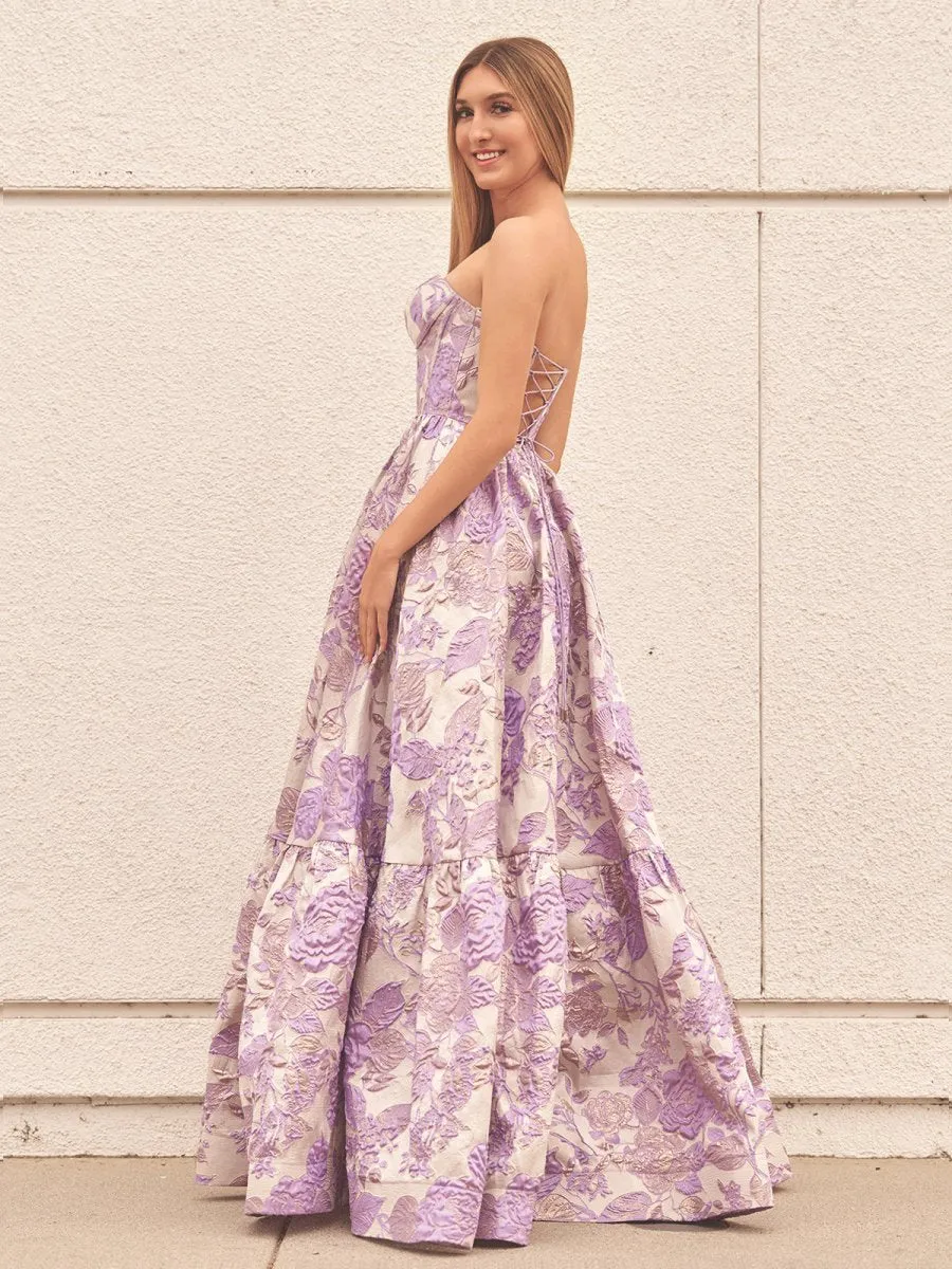 A-line Sweetheart Floral Printed Long Prom Dresses
