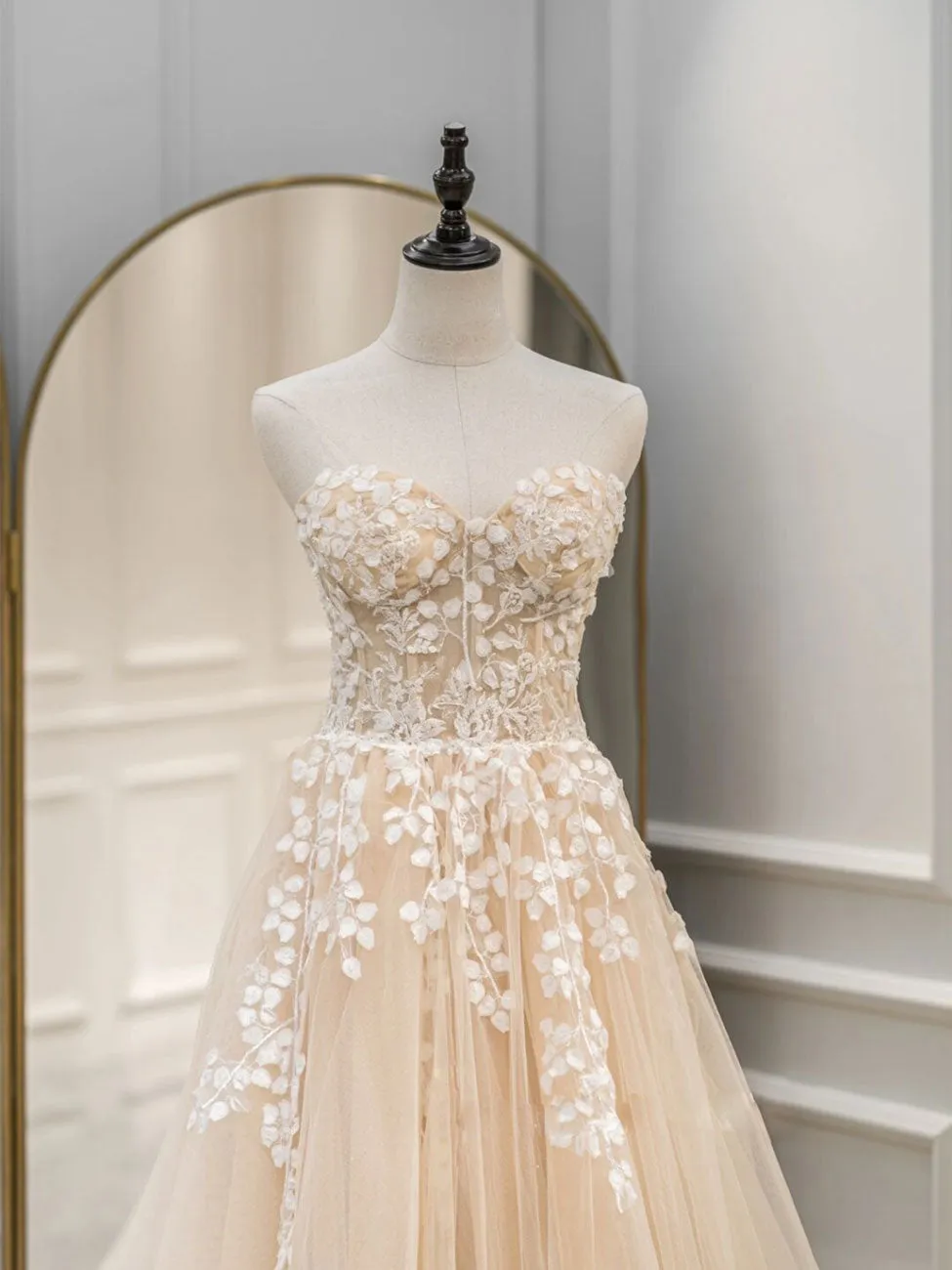 A line Sweetheart Neck Tulle Lace Long Blue Prom Dresses, Lace Formal Graduation Dresses