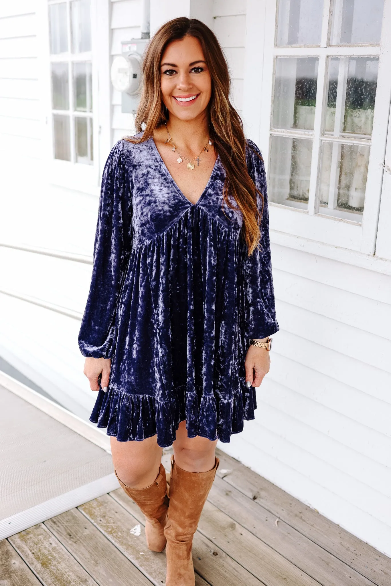 Addie Crushed Velvet Dress - Violet
