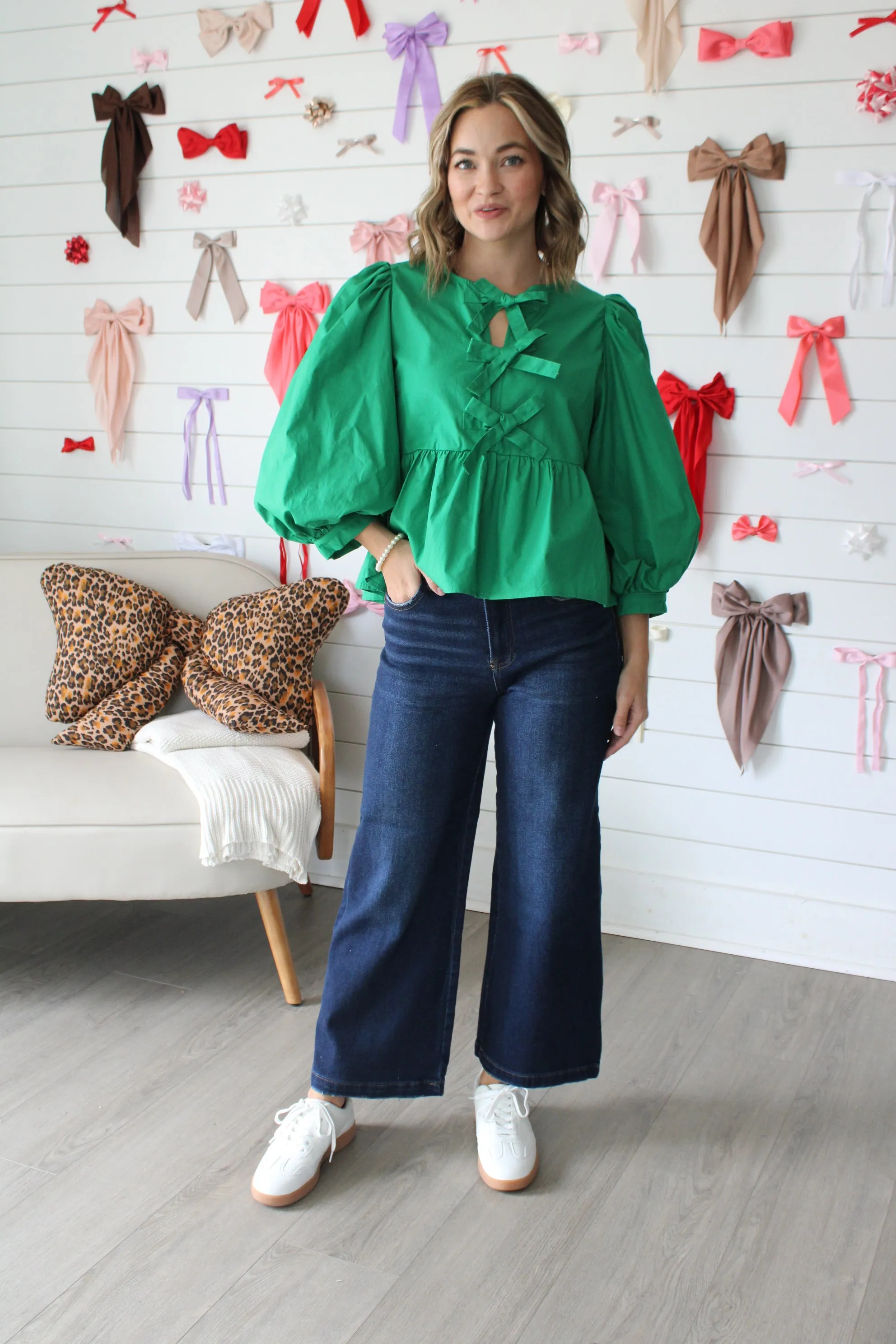 Adore You Bow Peplum Blouse • Green