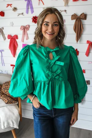 Adore You Bow Peplum Blouse • Green