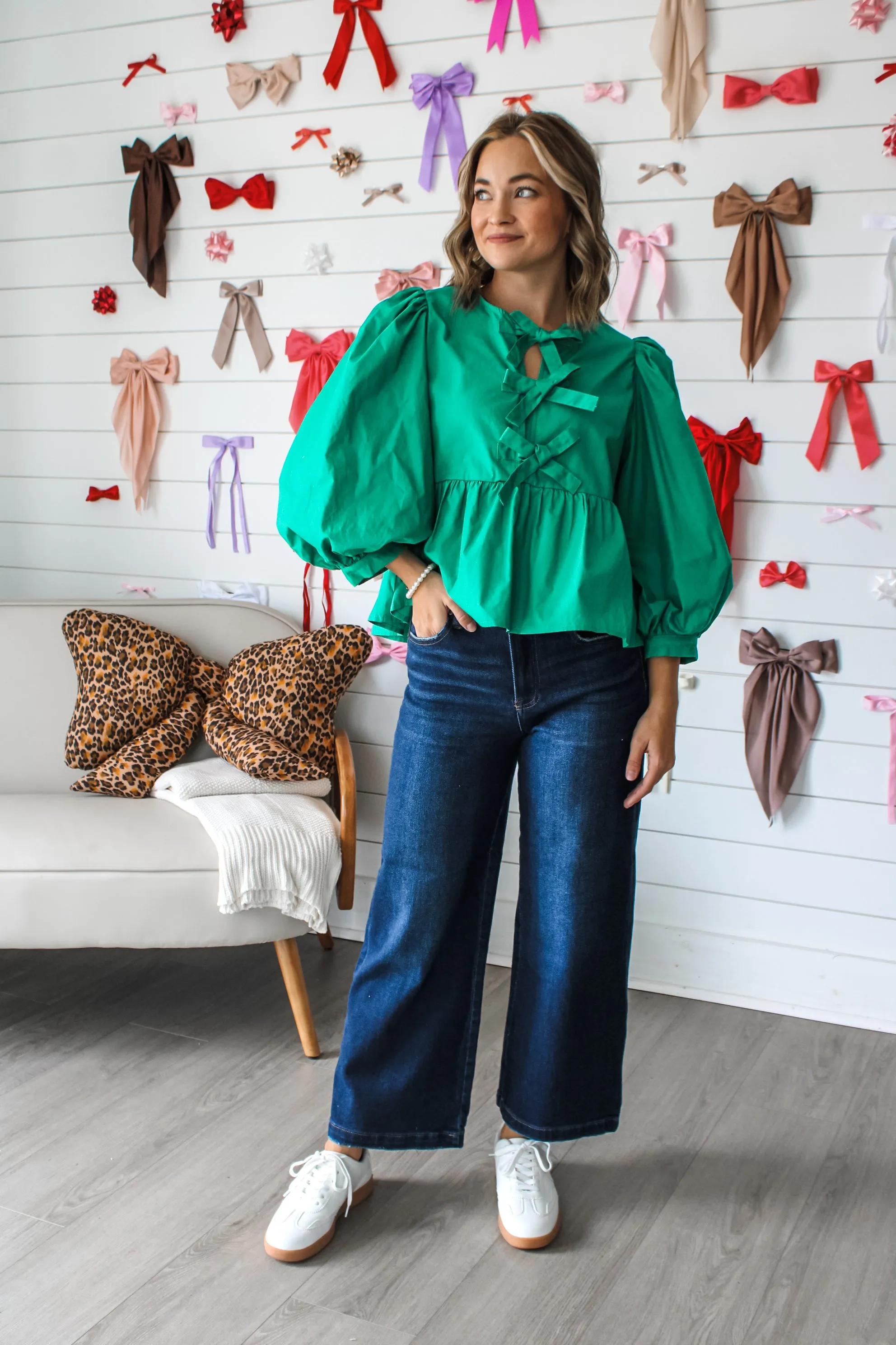 Adore You Bow Peplum Blouse • Green