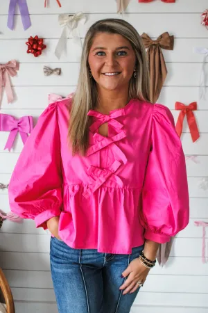 Adore You Bow Peplum Blouse • Pink