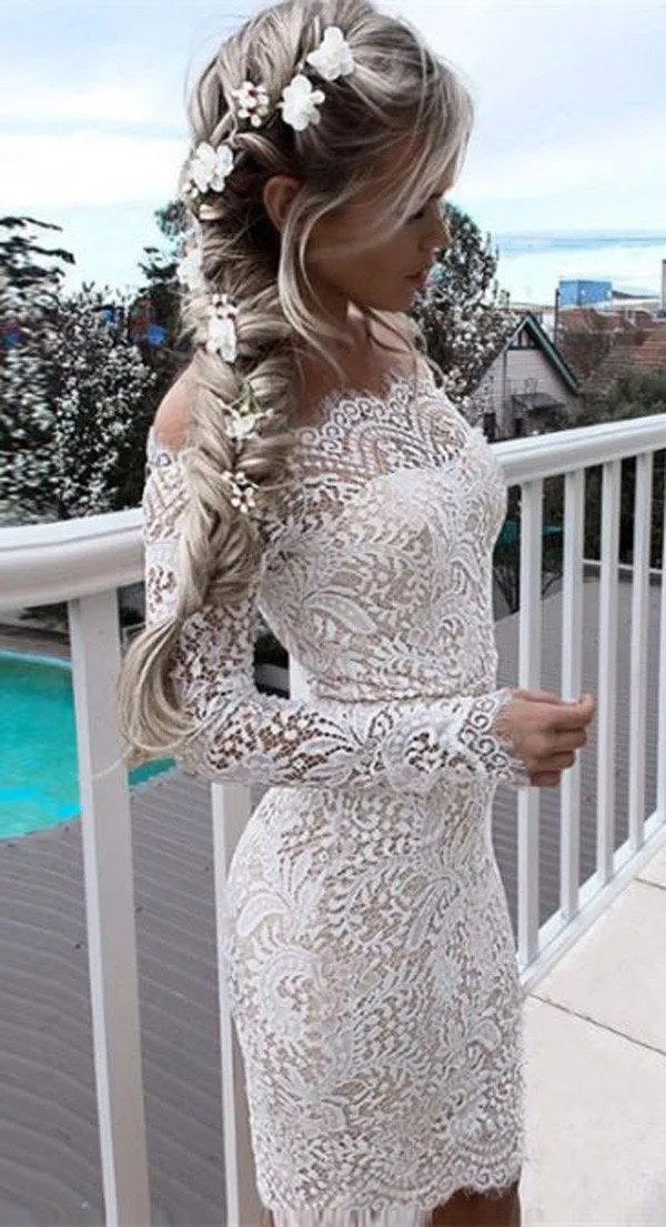 Affordable Lace White Cute Homecoming Dress for Teens, Short Prom Dresses, MH394