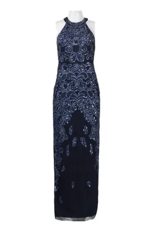 Aidan Mattox AM-054474110 Halter Neck Cutout Back Racerback Embellished Bodycon Mesh Dress