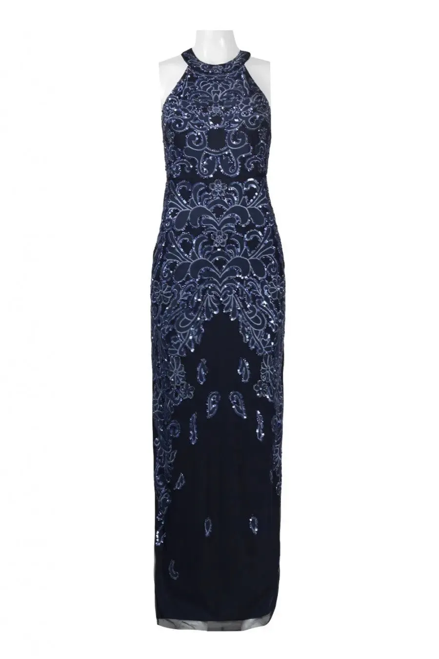 Aidan Mattox AM-054474110 Halter Neck Cutout Back Racerback Embellished Bodycon Mesh Dress