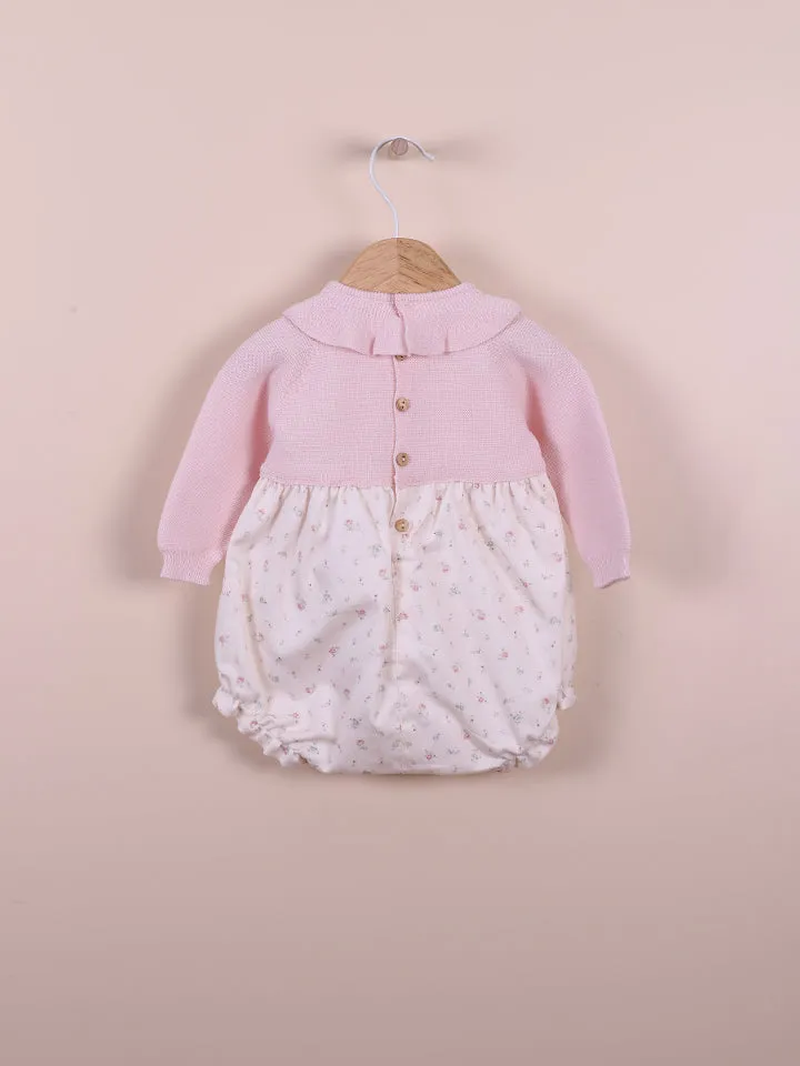 Alani Long Sleeve Floral and Knit Romper- Soft Pink