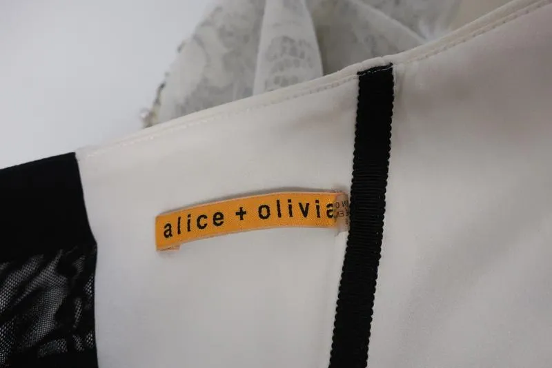 Alice   Olivia Peplum Dress Shovan Ivory/Black Lace & Crepe Open-Back Size 6 NEW