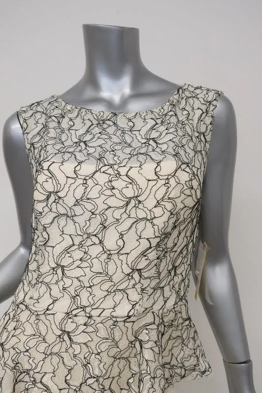 Alice   Olivia Peplum Dress Shovan Ivory/Black Lace & Crepe Open-Back Size 6 NEW