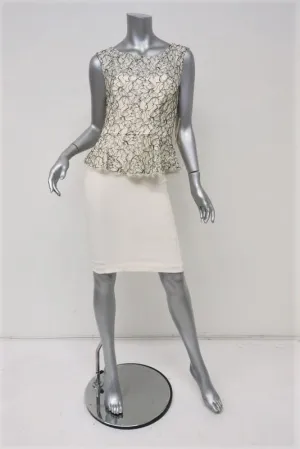 Alice   Olivia Peplum Dress Shovan Ivory/Black Lace & Crepe Open-Back Size 6 NEW