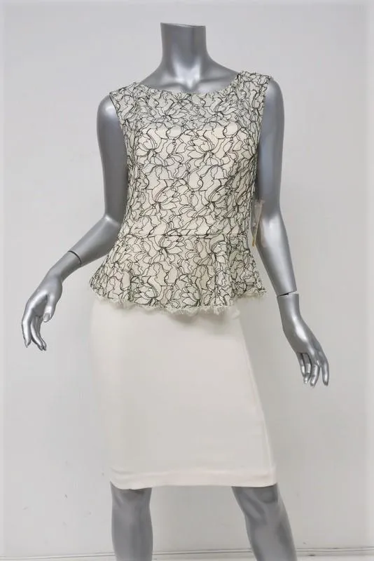 Alice   Olivia Peplum Dress Shovan Ivory/Black Lace & Crepe Open-Back Size 6 NEW