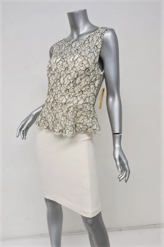 Alice   Olivia Peplum Dress Shovan Ivory/Black Lace & Crepe Open-Back Size 6 NEW