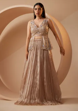 Ameena champagne lehenga and peplum