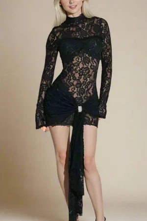 Andie Long Sleeve Bodycon Wrap Mini Dress - Classic Black