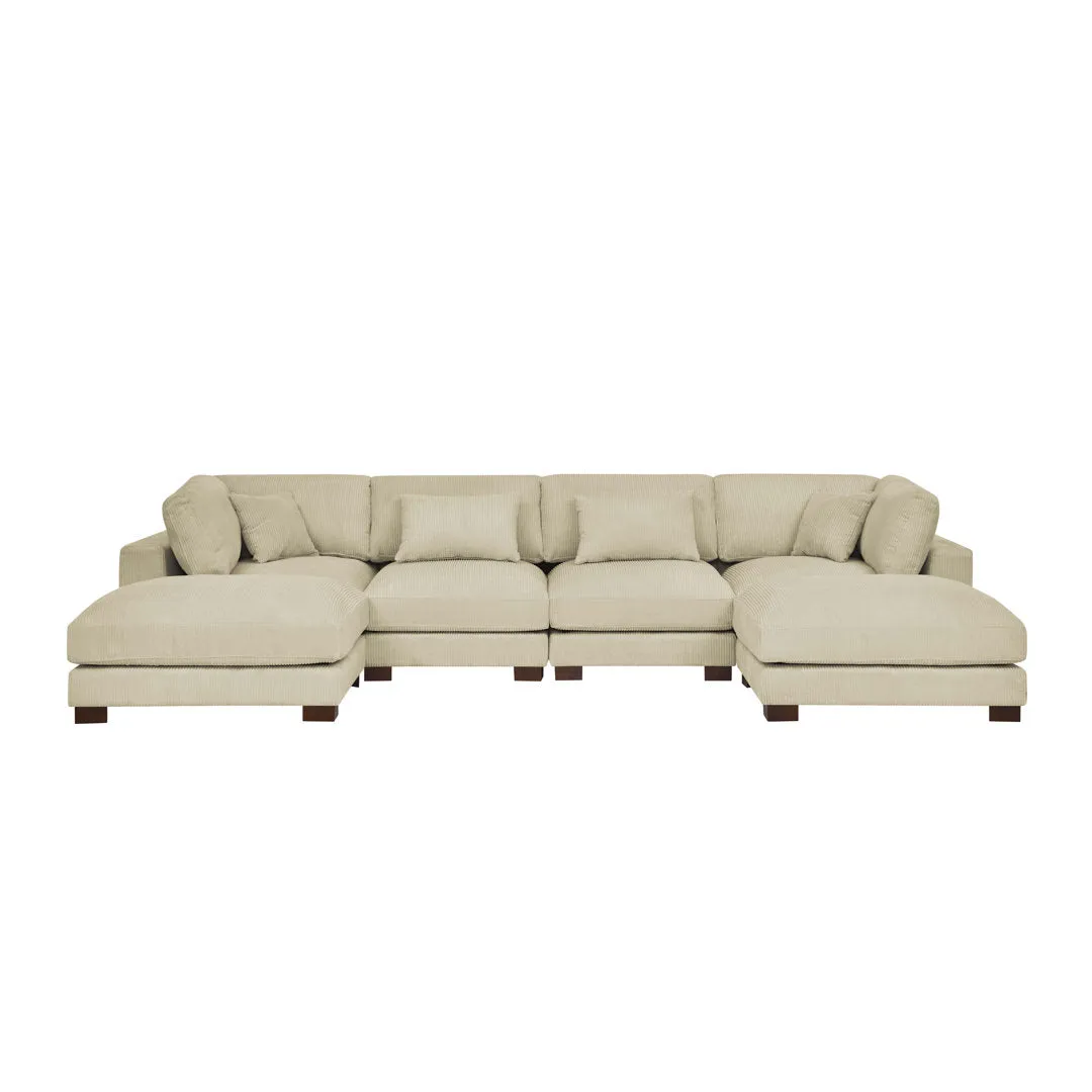 Andreco 144" Wide Reversible Modular Corner Sectional with Ottoman Wade Logan® Body Fabric: Beige Corduroy