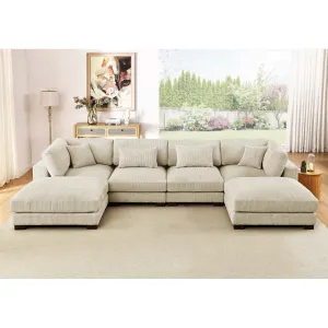 Andreco 144" Wide Reversible Modular Corner Sectional with Ottoman Wade Logan® Body Fabric: Beige Corduroy