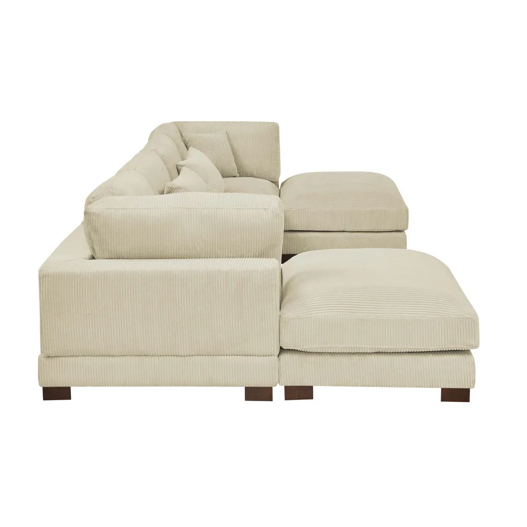 Andreco 144" Wide Reversible Modular Corner Sectional with Ottoman Wade Logan® Body Fabric: Beige Corduroy
