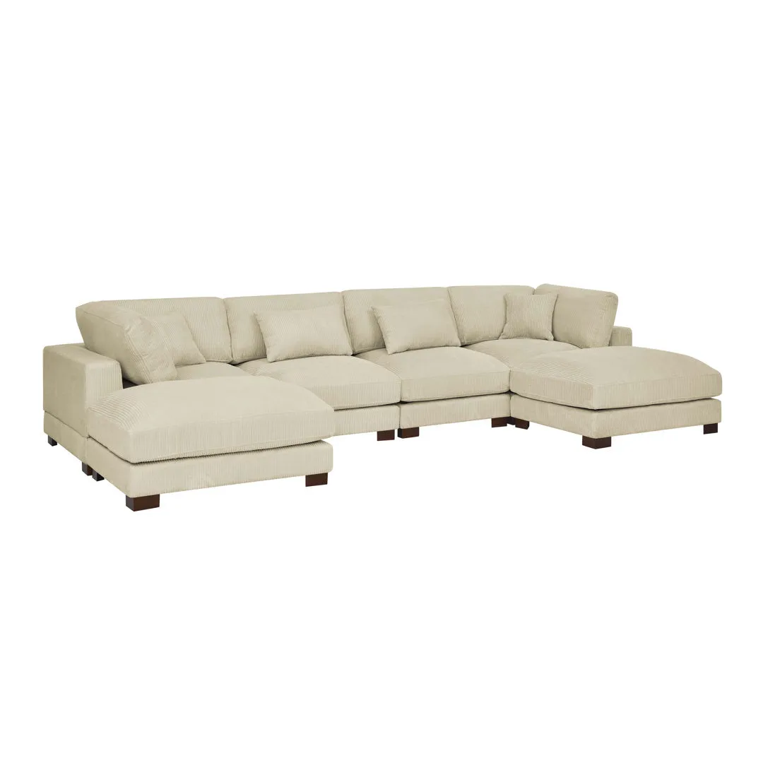 Andreco 144" Wide Reversible Modular Corner Sectional with Ottoman Wade Logan® Body Fabric: Beige Corduroy