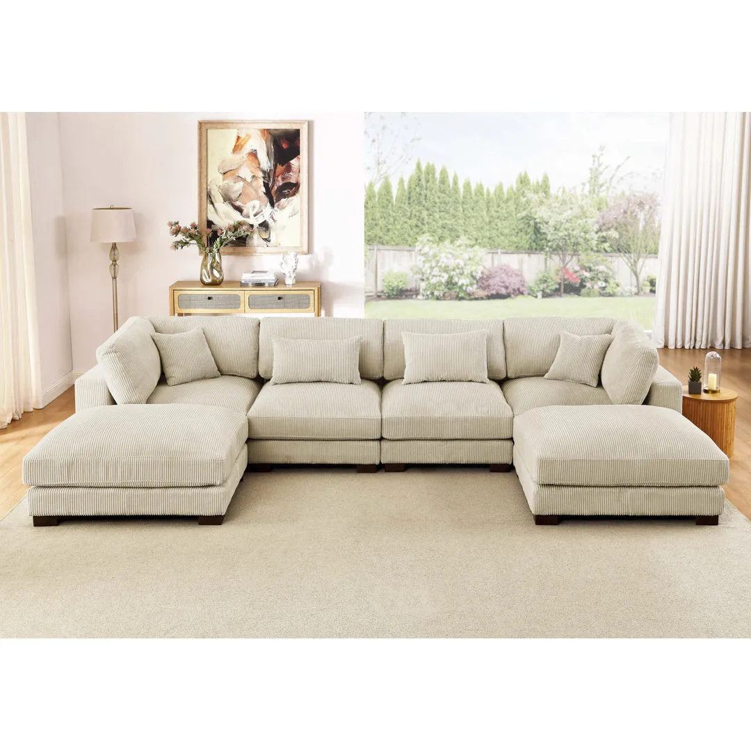 Andreco 144" Wide Reversible Modular Corner Sectional with Ottoman Wade Logan® Body Fabric: Beige Corduroy