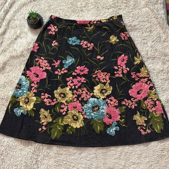 Anne Klein Midi Floral Pink Blue Sequins Corduroy Skirt 18W
