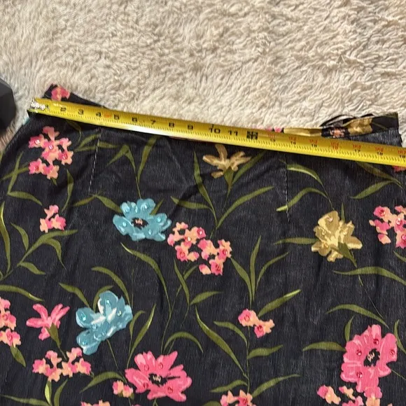 Anne Klein Midi Floral Pink Blue Sequins Corduroy Skirt 18W