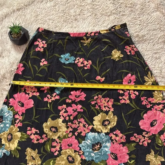 Anne Klein Midi Floral Pink Blue Sequins Corduroy Skirt 18W