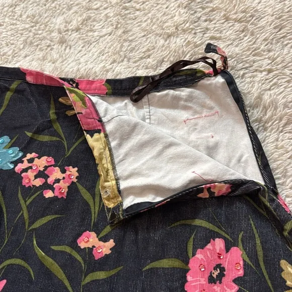 Anne Klein Midi Floral Pink Blue Sequins Corduroy Skirt 18W