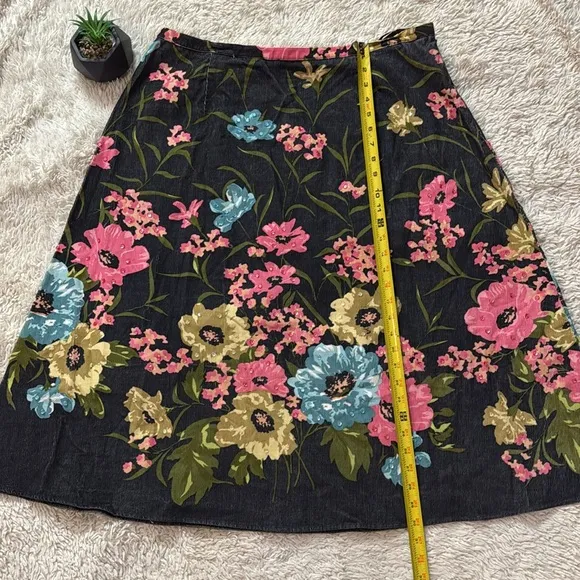Anne Klein Midi Floral Pink Blue Sequins Corduroy Skirt 18W