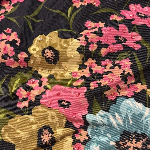 Anne Klein Midi Floral Pink Blue Sequins Corduroy Skirt 18W