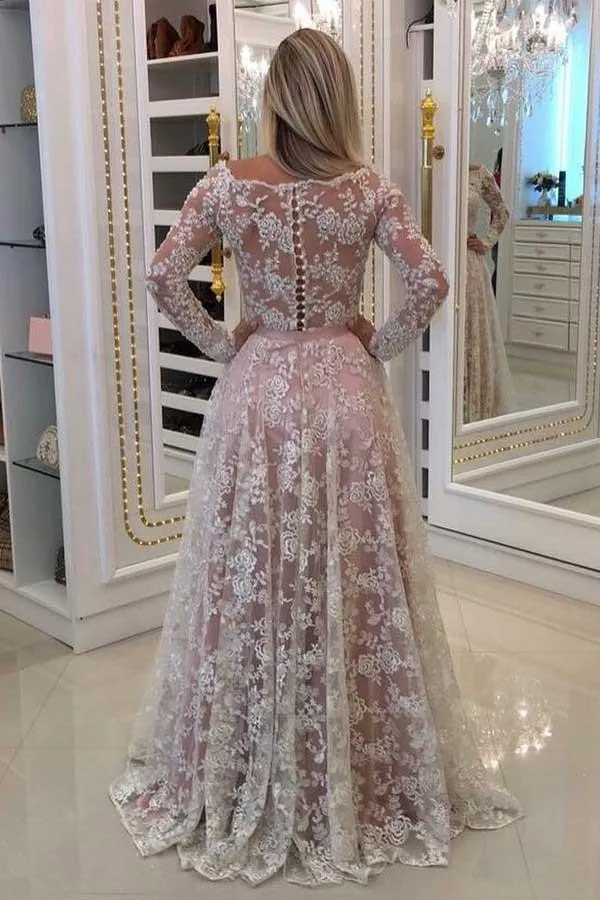 Anneprom A-Line Off-The-Shoulder Prom Dress With Lace Appliques Sleeves APP0274