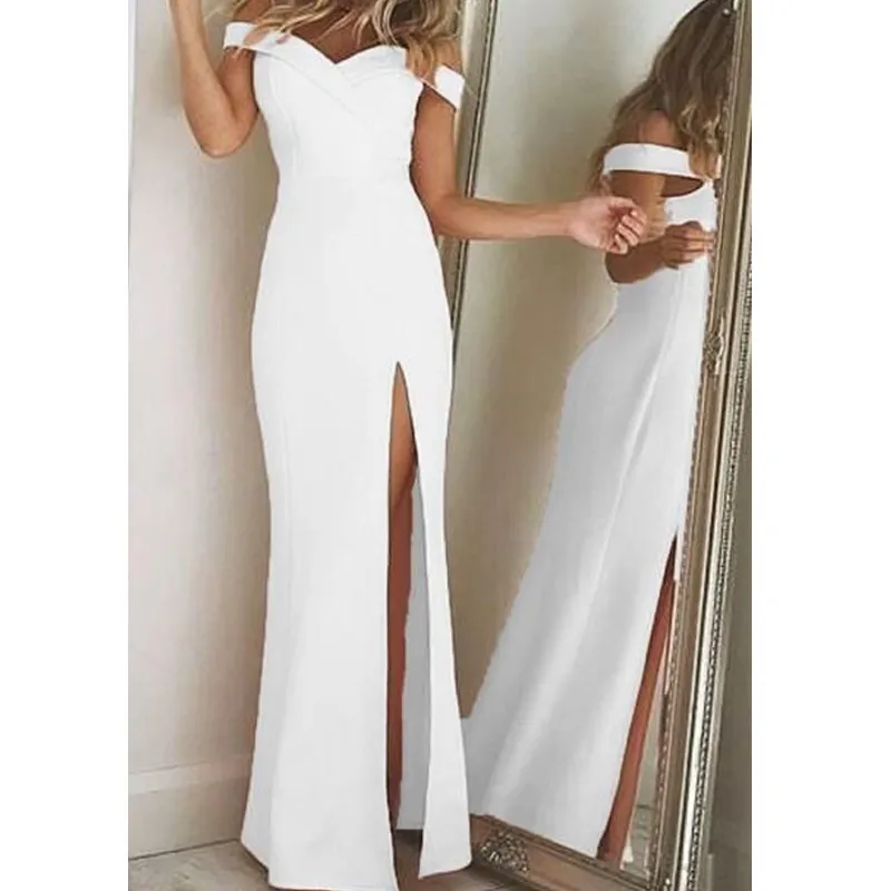 Anneprom A-line Off the Shoulder White  Cheap Lace Chiffon Beach Wedding Dresses APW0368