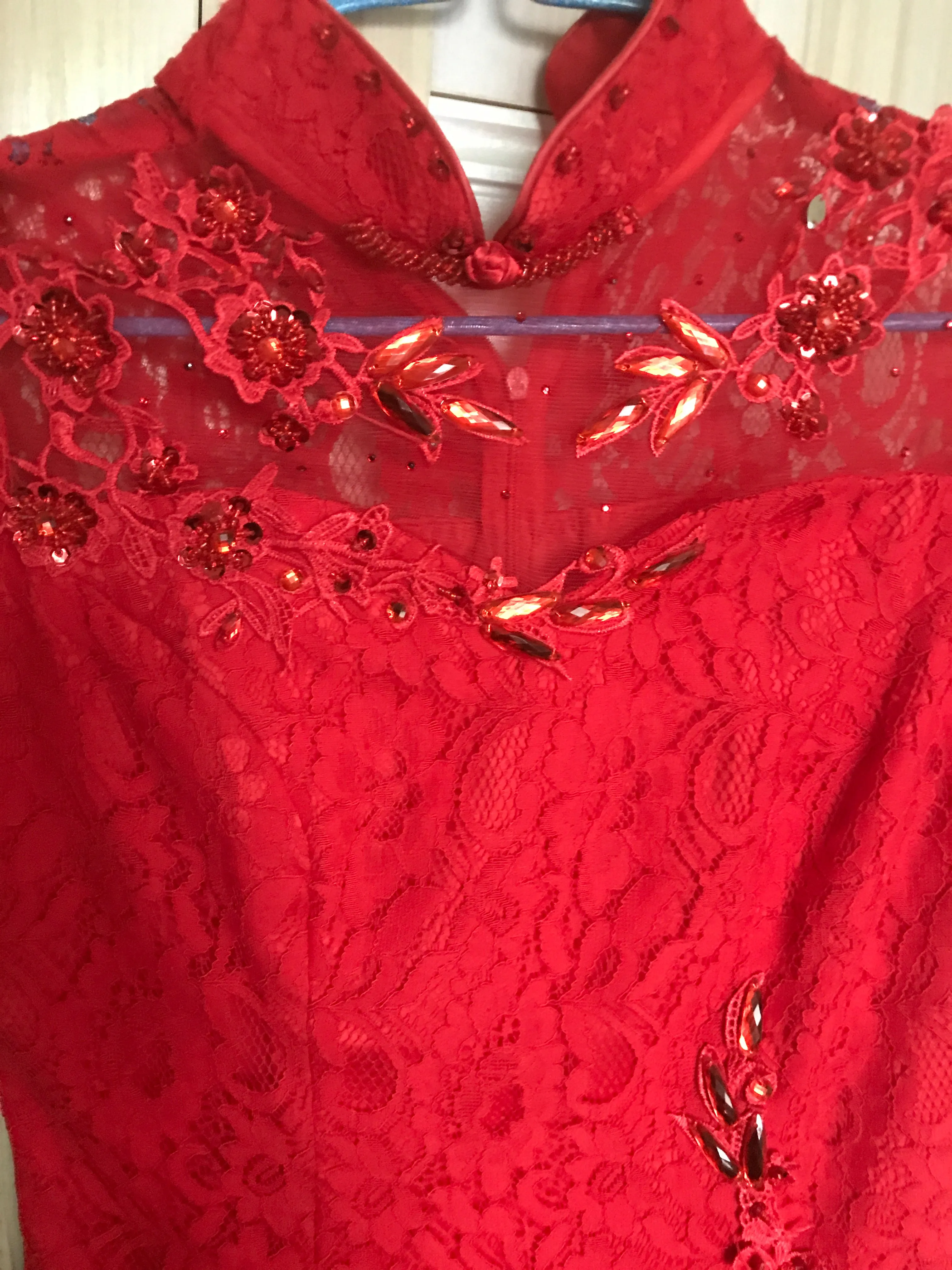 Anneprom High Neck Sweep Train Chiffon Red Prom Dress Evening Gowns With Beading APP0372