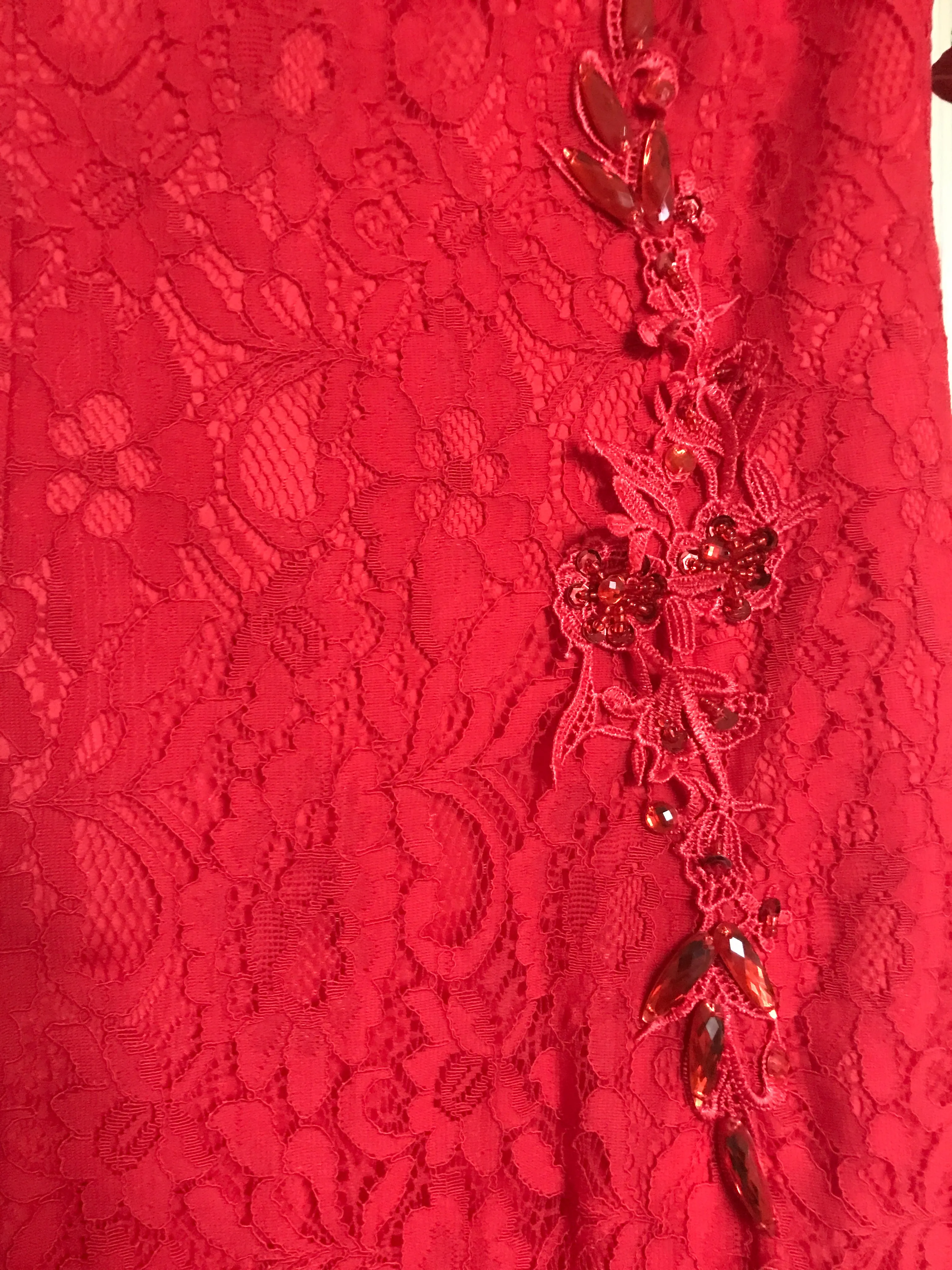 Anneprom High Neck Sweep Train Chiffon Red Prom Dress Evening Gowns With Beading APP0372