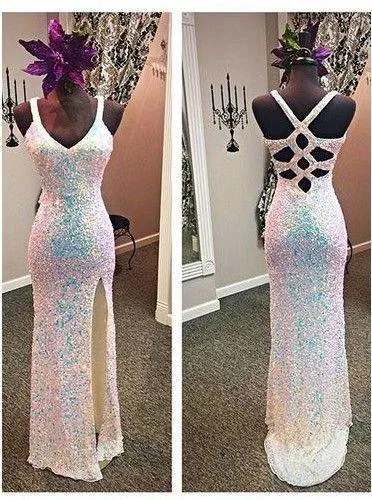 Anneprom Sexy Sequins Mermaid Sweetheart Sleeveless with Slit Criss Cross Long Evening Dresses APP0398