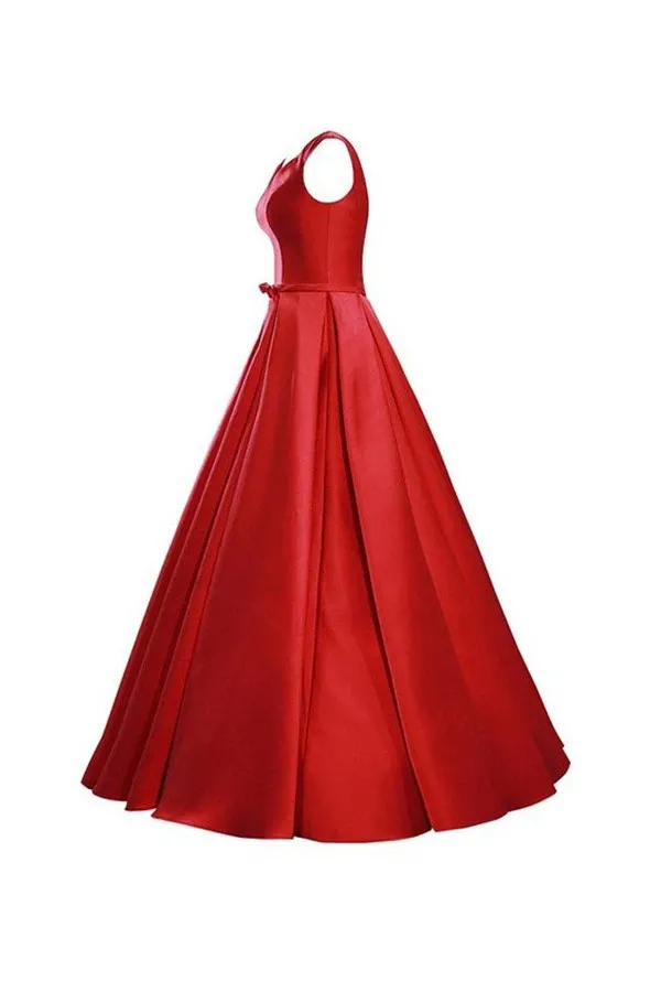 Anneprom Simple V-Neck Bowknot Lace-Up Red Prom Dress Bridesmaid Dress APB0063